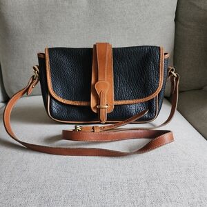 Vintage Dooney & Bourke All Weather Leather AWL Navy Equestrian Bag Crossbody